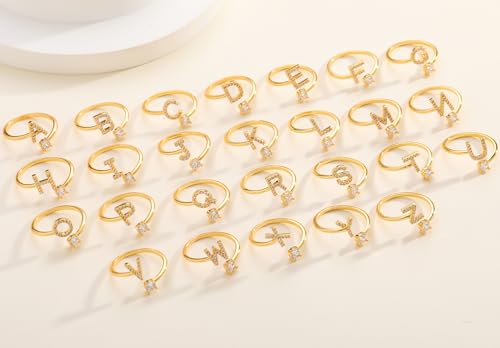 KOHOTA Gold Silver Initial Rings for Women Non Tarnish Adjustable Ring | 14K Gold Plated Stackable Ring for Women Trendy, Letter CZ Thumb Pinky Ring, Dainty Open Birthday Jewelry Gifts - color: GOLD-M
