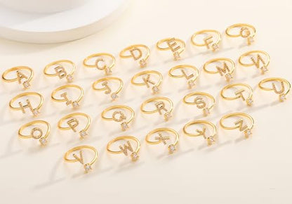 KOHOTA Gold Silver Initial Rings for Women Non Tarnish Adjustable Ring | 14K Gold Plated Stackable Ring for Women Trendy, Letter CZ Thumb Pinky Ring, Dainty Open Birthday Jewelry Gifts - color: GOLD-B