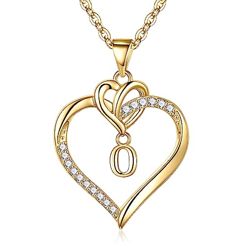 STORUP Heart Initial Necklaces for Women Girls, Initial A-Z Heart Necklace | 14K-Gold-Plated, Initial Heart Necklaces for Teen Girl Jewelry, Anniversary Birthday Gifts for Girls Women Her Wife Mom - color: Gold, style: O