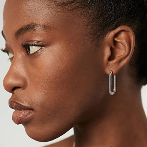 Me&Hz Gold Huggie Earrings Small Huggie Hoop Earrings for Women 14K Gold Plated Hypoallergenic Cubic Zirconia Huggies Mini Silver Hoop Earring for Women - color: Paperclip Hoop,Silver