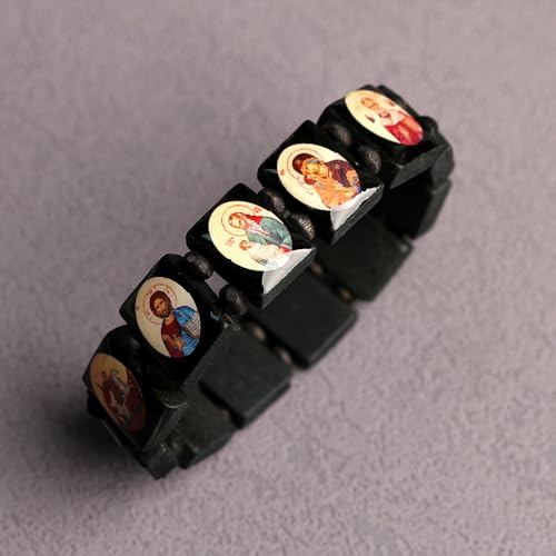 2/4 Pcs Wooden Jesus Virgin Mary Bracelet Saints Rosary Stretch Adjustable Wooden Small Panel Bracelet Religious Saints Jesus Gift for Women Men - color: 2 pcs