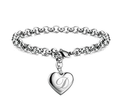 Monily Birthday Gifts for Women Initial Charm Bracelets for Women Letters Alphabet Heart Bracelet for Women - color: D: Heart