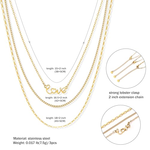 CONRAN KREMIX Waterproof Gold Necklace Layered Necklaces for Women Non Tarnish,14k Gold Plated Stainless Steel Dainty Stack Thin Chain Necklace Set for Women Gifts Jewelry - color: Gold-02