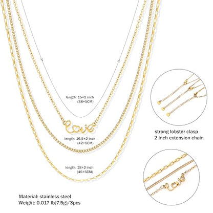 CONRAN KREMIX Waterproof Gold Necklace Layered Necklaces for Women Non Tarnish,14k Gold Plated Stainless Steel Dainty Stack Thin Chain Necklace Set for Women Gifts Jewelry - color: Gold-02