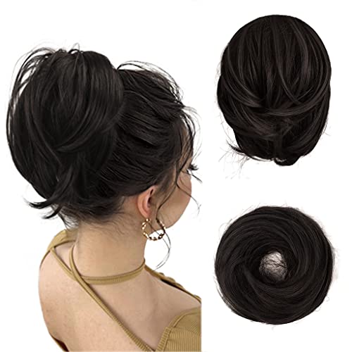 BARSDAR Straight Hair Bun Extensions, Short Ponytail Brown Hair Bun Extensions, Synthetic Messy Bun Hairpieces Elastic Easy Scrunchies for Women - Darker Brown - color: Darker Brown, size: 1 Count - Elastic