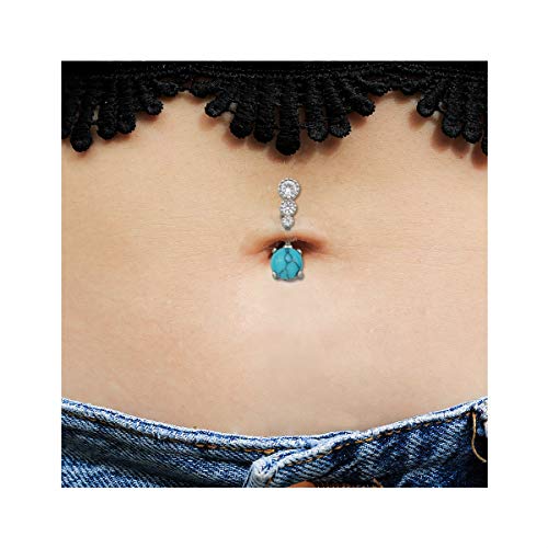 CM Crareesi Mania Women Boho Belly Rings Turquoise Stone Curved Barbell Belly Rings Piercing Jewelry - color: White Stone