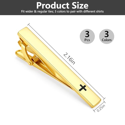 GWD Stainless Steel Tie Clips for Men Classic Tie Bar Clip Set | Ideal Gift for Father, Husband, Boyfriend, Business, Wedding, Tie clip With Gift Box - style: 3pcs-Cross