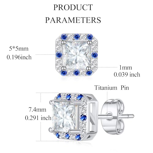 Titanium Stud for Sensitive Ears, Gold Plated Halo Cubic Zirconia Earrings - color: Square White Stud