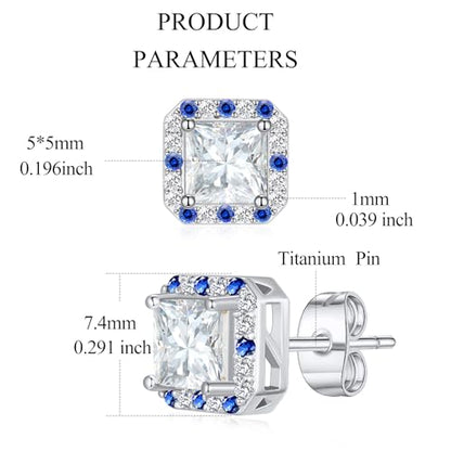 Titanium Stud for Sensitive Ears, Gold Plated Halo Cubic Zirconia Earrings - color: Square White Stud