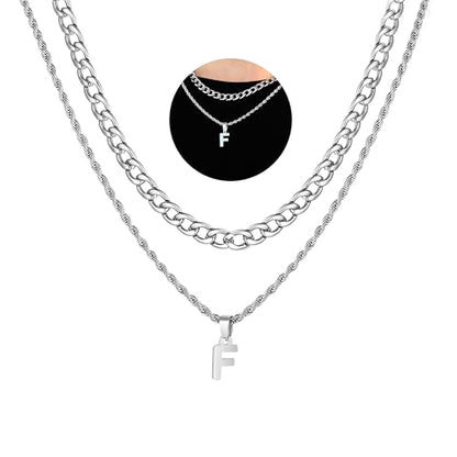 SENRAN Layered Initial A-Z Letter Necklace for Men Stainless Steel | Figaro Twist Rope Chain 18-20 inch Personalized Letter Charm Pendant Jewelry Gift for Women - style: F.