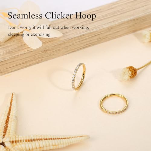 FASACCO 20G 18G 16G Cartilage Hoop Earring 316L Surgical Steel Silver Huggie Hoop Earrings Hypoallergenic Hinged Segment Rings Septum Nose Hoops Daith Conch Helix Tragus Piercing Jewelry 6mm/8mm/10mm - style: Gold-16G-10MM