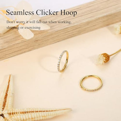 FASACCO 20G 18G 16G Cartilage Hoop Earring 316L Surgical Steel Silver Huggie Hoop Earrings Hypoallergenic Hinged Segment Rings Septum Nose Hoops Daith Conch Helix Tragus Piercing Jewelry 6mm/8mm/10mm - style: Gold-16G-10MM