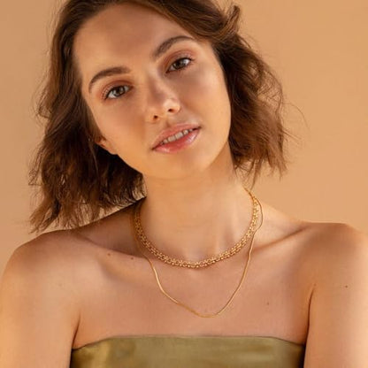 Aobei Pearl 18K Gold Plated Paperclip Chain Choker Satellite Chain Freshwater Cultured Biwa Pearl Pendant Necklace Dainty Turquoise Jewelry for Women - color: 18K Gold Plated OI Chain