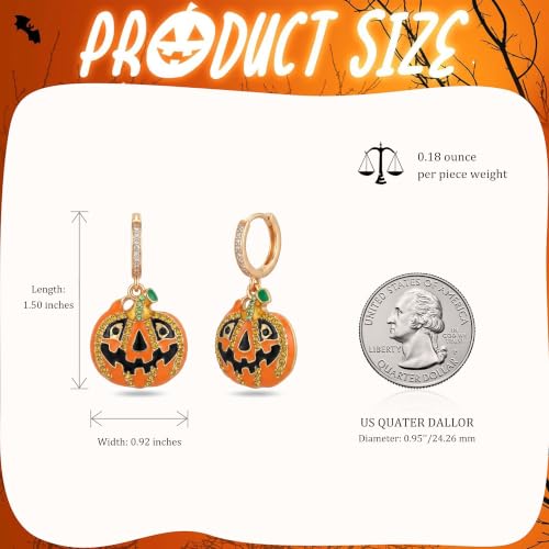 Sonateomber Christmas Tree Dangle Small Gold Hoop Earrings for Women, Cute Sparkly CZ Rhinestone Maple Clover Leaf Drop Earings Thanksgiving Holiday Accessories Fashion Jewelry Gift - color: Halloween Pumpkin