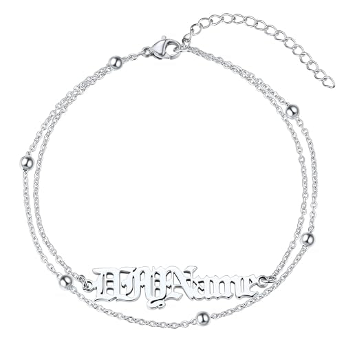 ChainsHouse Double Layer Anklet Bracelet for Women,Adjustable Chain Anklets Stackable Dainty Anklets,Stainless Steel/Gold Plated/Black Ankle Jewelry Gifts - color: A-Silver-Bead Chain