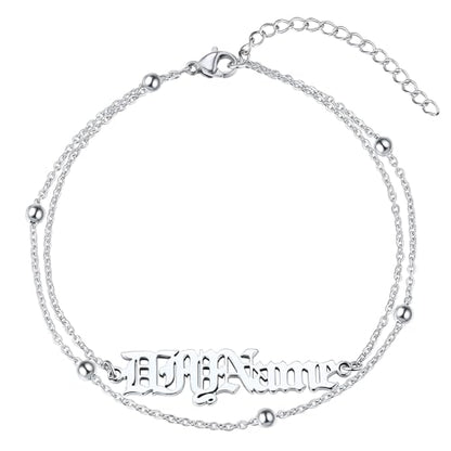 ChainsHouse Double Layer Anklet Bracelet for Women,Adjustable Chain Anklets Stackable Dainty Anklets,Stainless Steel/Gold Plated/Black Ankle Jewelry Gifts - color: A-Silver-Bead Chain