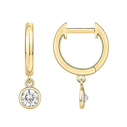 PAVOI 14K Gold Plated Huggie Hoop Earrings with Charms for Women - 925 Sterling Silver Posts Dainty Motif Huggie Hoop Dangle Earrings - Lightweight Dangle Drop Jewelry with Cubic Zirconia - style: Round
