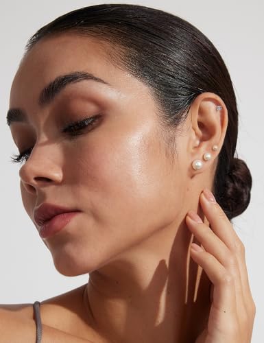 5 Pairs Pearl Earrings for Women Hypoallergenic Ball Studs Earrings Set Women 316L Surgical Steel Silver Pearl Earrings Birthday Valentines Day Gifts - color: A002-Gold