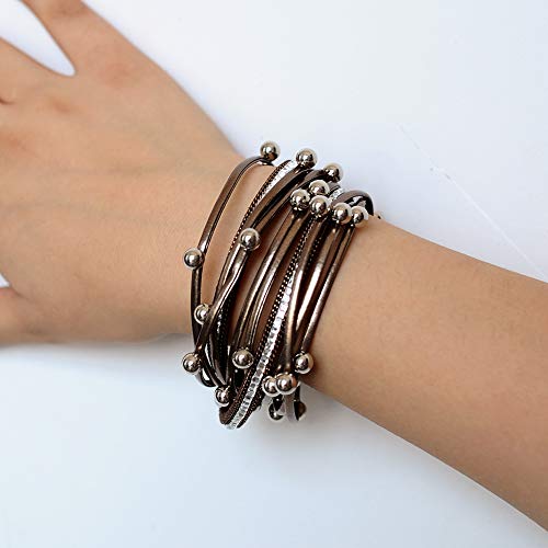 Artilady Leather Wrap Bracelet for Women, Pearl Beaded Bangle Stack Jewelry | Easy on-off, Elegant Handmade Multi-Layered, Daily Casual Date Beach Vacation, Gift for Ladies, Mother, Sister & Friend - style: Brown with Beads