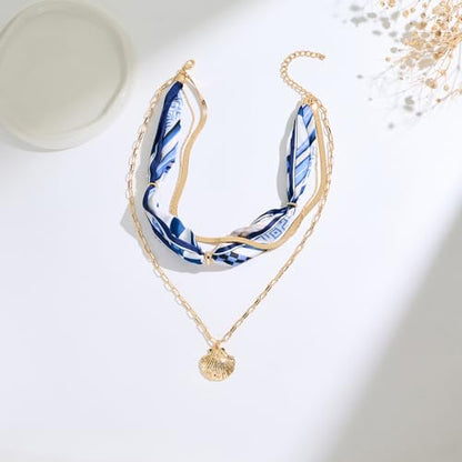 Shell Necklaces for Women Trend Boho Scarf Necklaces Ocean Mermaid Conch Seashell Necklace Summer Gold Fish Necklace Fashion Beach Jewelry - color: Scarf shell necklace