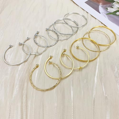 YBMYCM 10Pcs Gold-plated Bangle Bracelet Set for Women Multi Layer Stackable Wide Bangles Indian Chunky Bangle Bracelets Ethnic Glossy Textured Bracelets Wedding Outfit Jewelry - style: 12pcs-G-Silver