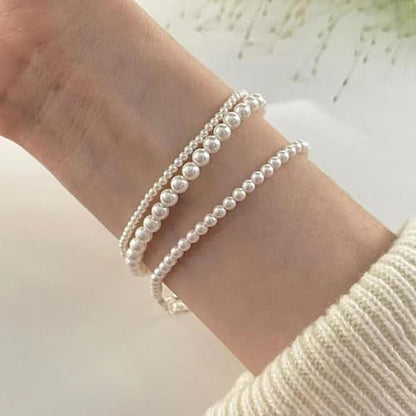 Pearl Bracelets for Women Dainty Gold Pearl Stretch Stackable Bracelet Bridesmaid Wedding Jewelry Gifts Prom Wedding Guest Dress - color: L:White Pearl Bracelet
