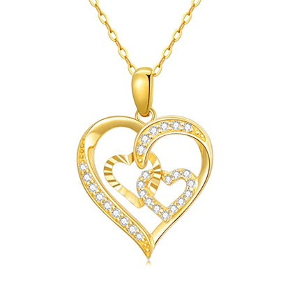 SISGEM 14K Real Gold Heart Necklace for Women,Yellow Gold Love Pendant Necklace Triple Hearts Jewerly Gifts for Birthday Anniversary 16+1+1 inch - color: Triple Hearts-1