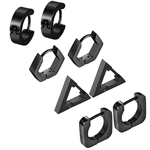 Aroncent 2-8Pcs Womens Mens Huggie Hoop Triangle Earrings Viking Runes Stainless Steel Ear Stud Novelty Black/Gold/Silver - color: A-Black