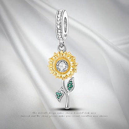 Pandach 925 Sterling Silver Charms Beads for Bracelets and Necklaces Butterfly and Headphones Pendants Clover Charms Jewelry Gift for Women - style: Sunflower Charm