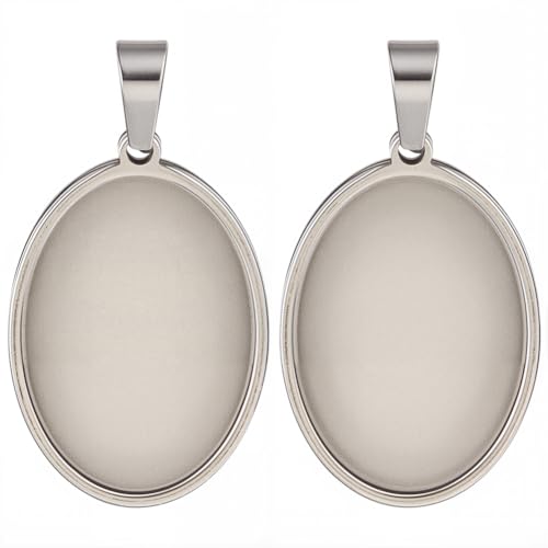 1 Box 10Pcs Oval Pendant Trays Stainless Steel Cabochon Blanks Silver 18 x 25mm Cameo Memorial Photo Charm Blank Cabochons Bezel Base Settings for Jewelry Making DIY Resin Craft Findings - style: silver oval