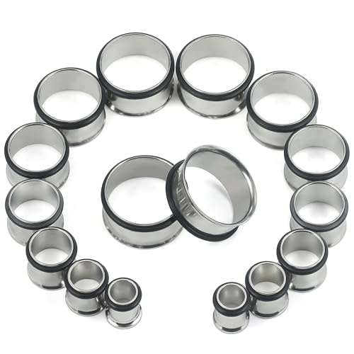 12G-25mm Single Flare Gauges Tunnels Plugs Stretching Set Kit 316L Surgical Steel Gauges Tunnle Plug for Ears 12G 10G 8G 6G 4G 2G 0G 00G 12mm 14mm 16mm 18mm 20mm 22mm 25mm - color: Silver Tone, size: 0G(8.0mm)-22mm