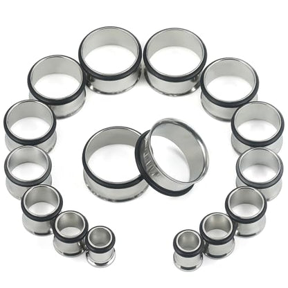 12G-25mm Single Flare Gauges Tunnels Plugs Stretching Set Kit 316L Surgical Steel Gauges Tunnle Plug for Ears 12G 10G 8G 6G 4G 2G 0G 00G 12mm 14mm 16mm 18mm 20mm 22mm 25mm - color: Silver Tone, size: 00G(10.0mm)-25mm