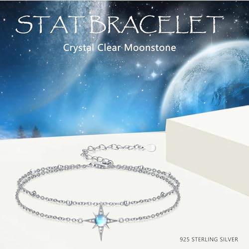 Moonstone Bracelet for Women 925 Sterling Silver Moonstone Bracelet Adjustable Jewelry Gift for Women - style: Star Bracelet #2
