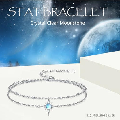 Moonstone Bracelet for Women 925 Sterling Silver Moonstone Bracelet Adjustable Jewelry Gift for Women - style: Star Bracelet #2