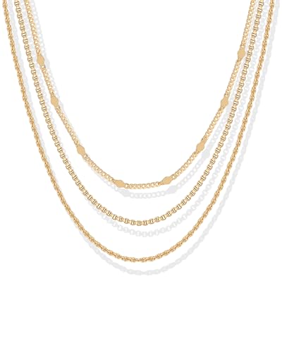 PAVOI 14K Gold Plated Dainty Layering Necklaces for Women | Snake Chain, Curb Link, Paperclip Layered Chains | Trendy Layering Necklace - style: Layered