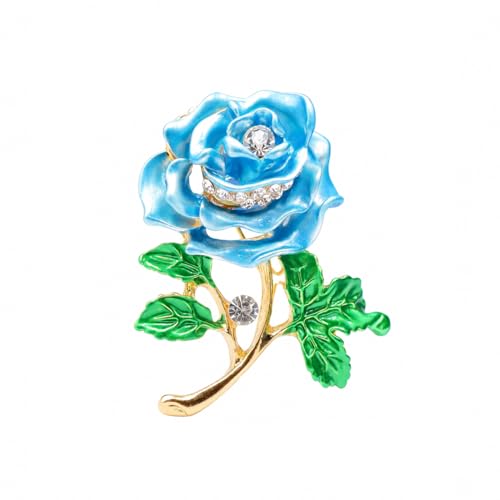 Gradient Purple Rose Flower Brooch Enamel Crystal Floral Lapel Pin Gold Tone Elegant Brooch for Women Suit Coat Scarf Accessory - color: Blue