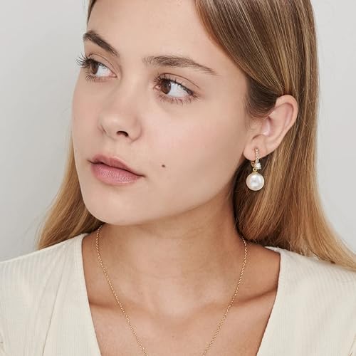 Long Pearl Earrings for Women 925 Sterling Silver Dangle Earrings | Hypoallergenic Dainty Dangle Drop Earrings, Elegant Pearl Jewelry for Bridal, Mother's Day Anniversary Birthday Jewelry Gift - color: Gold CZ