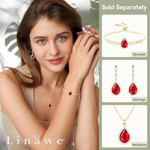 Linawe Crystal Imitation Diamond Rhinestone Charm Bracelets for Women, Gold/Silver/Rose Gold Adjustable Chain Bracelet, Teardrop Birthstone Cubic Zirconia Prom Costume Wedding Jewelry - color: Gold,July