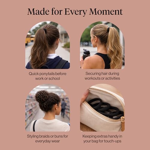 Kitsch Elastic Hair Ties No Damage | Stretchable Hair Bands - Black, 20pcs | Strong All-Day Hold Hair, Rubber Bands For Hair, Ponytail Holders | Hair Accessories for Everyday Use - color: Black Thin (Pack of 20)