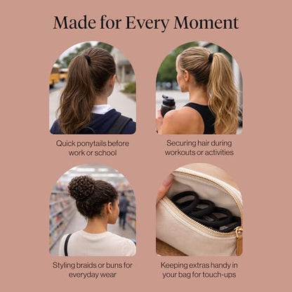 Kitsch Elastic Hair Ties No Damage | Stretchable Hair Bands - Black, 20pcs | Strong All-Day Hold Hair, Rubber Bands For Hair, Ponytail Holders | Hair Accessories for Everyday Use - color: Black Thin (Pack of 20)