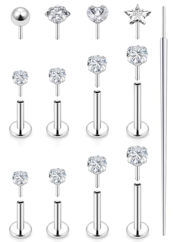 20G 18G 16G Nose Rings Studs 316L Surgical Steel Flat Back Threadless Push in Nose Studs Screw L-Shaped Nose Rings Tragus Cartilage Helix Earrings Piercing Jewelry for Women Men - color: 18G-6/7/8mm Bars-1.5/2/2.5/3mm CZ