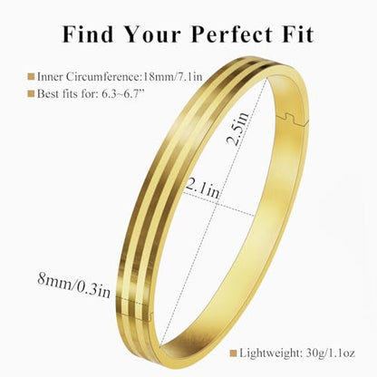 18K Gold Plated Bracelet Love Bangles for Women, 6.7in / 7.1in | Stainless steel, Waterproof & Non tarnish. Elegant & Shining. Verstaile for daily wear, perfect for stacking. Ideal Gift. - color: Gold-7.1in