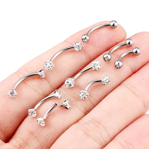 Hoeudjo Rook Piercing Jewelry Surgical Steel Eyebrow Piercing Jewelry 16g Surface Tragus Earrings Curved Barbell Daith Eyebrow Rings for Women Different Length 6/8/10mm - color: silver-tone,length 6/8/10mm