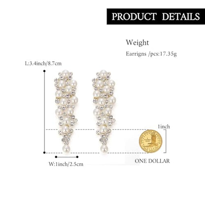 BriLove Women's Wedding Bridal Crystal Simulated Pearl Multi Beaded Cluster Chandelier Dangle Earrings - color: Ivory Color
