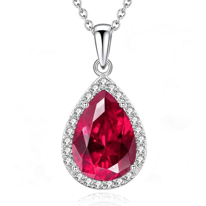VONSSY Classic Oval Pendant Gemstone Necklace | Crystal Ruby Sapphire Waterdrop Birthstone Teardrop Emerald Necklace | 18K Platinum Gold Plated Chain | Jewelry Gift for Mother Wife Girlfriend - color: NL-Red-Platinunm