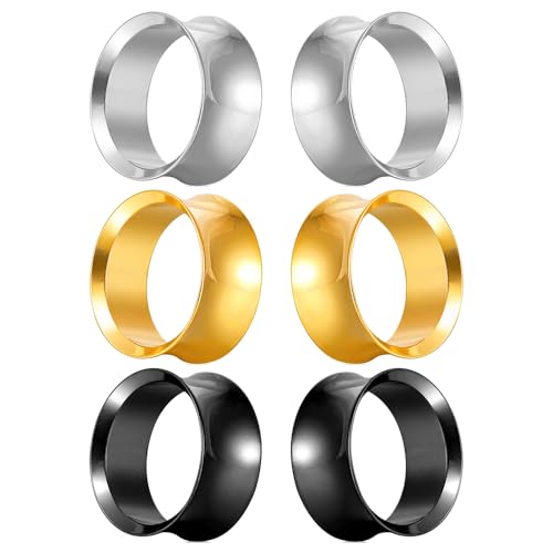LADEMAYH 3 Pairs 316L Surgical Stainless Steel Tunnels Gauges for Ears, 2g-1inch, Hypoallergenic Double Flared Ear Plugs Gauges Earrings Body Piercing Jewelry for Women & Mens - size: 1"(25mm)