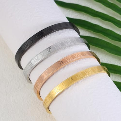4/6/8mm Numeral Bangle Stainless Steel Engraved Unisex Bracelet Inspirational Gifts for Her - color: Rose Gold, size: 6mm