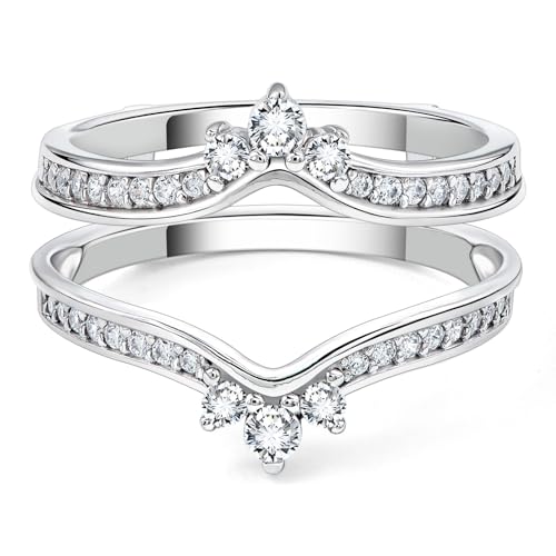 SHELOVES Crown Wedding Ring Guard Enhancers Round Cubic Zirconia Stackable Rings Wrap for Women White Gold Plated - color: Silver