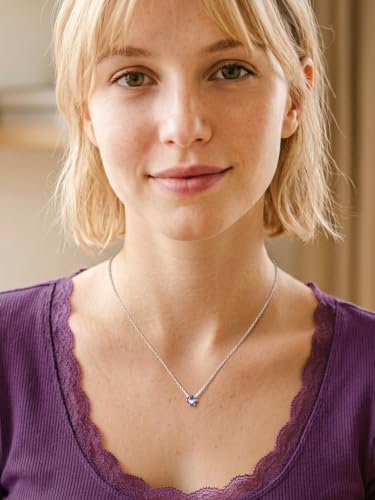 Silvora Heart/Round Birthstone Necklace for Women, Sparkling Crystal Pendant, Dainty Birth Month Jewelry, Adjustable 16"+2" Chain - color: Silver, style: June Round