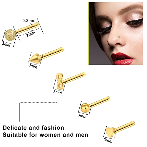 23-40 Pcs Gold Nose Rings & Studs - 18G & 20G Nose Piercing Jewelry - L Shape, Hoop & Screw Body Jewelry for Women & Men - color: Gold-B